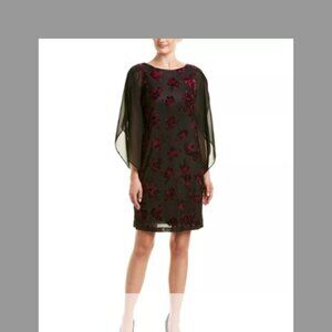 Donna Ricco Womens Black Chiffon Sleeve Floral Sheath Dress Size 6 Cocktail NEW